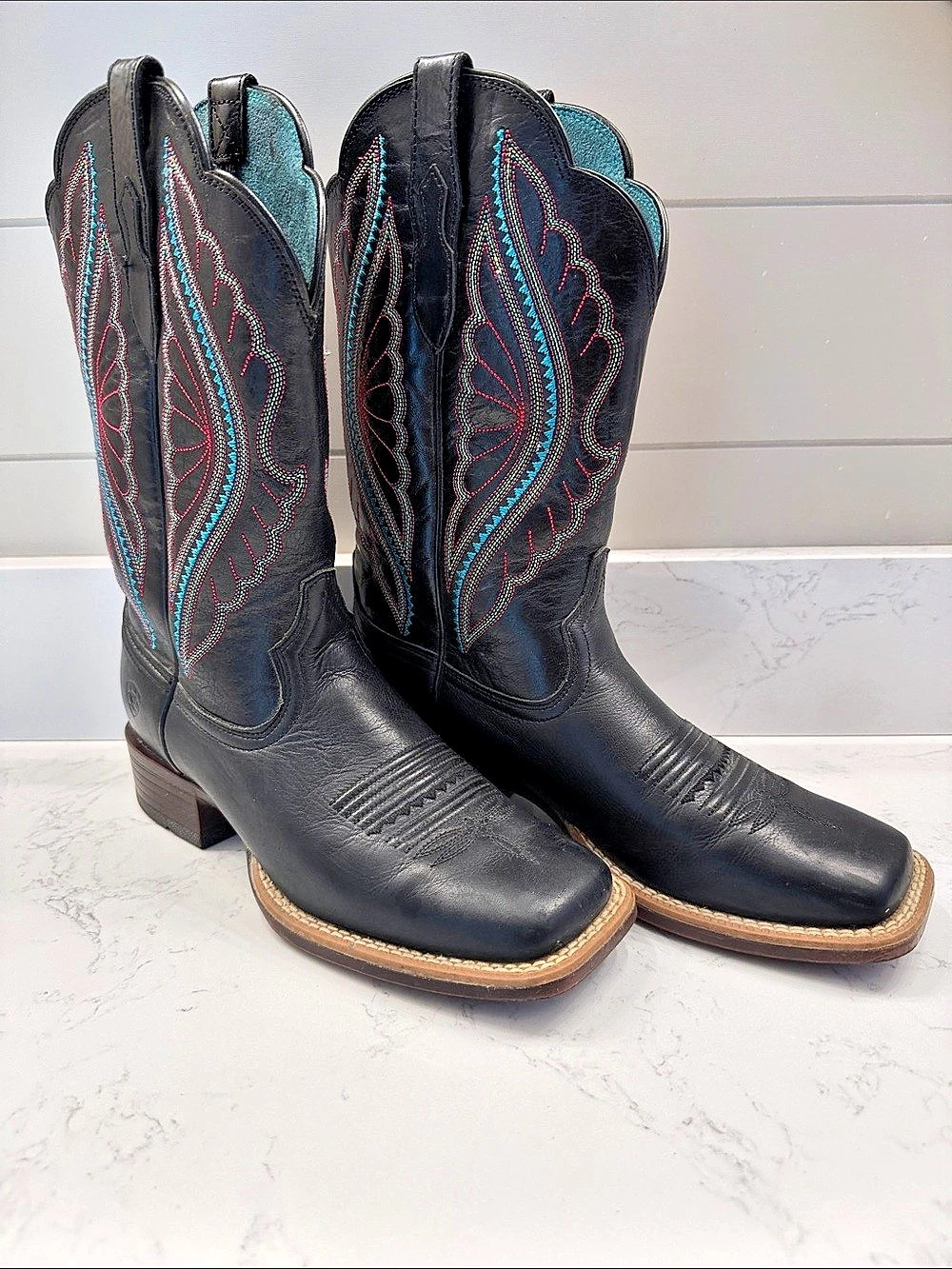 Ariat Heritage Western Square Toe Boot Black Embroidered Cowboy Boots